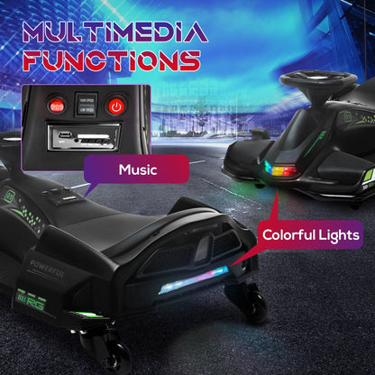 HOMCOM Ages 8 To 12 Kids 12V Electric Go Kart With Drift Function Music LED Lights Slow Start
