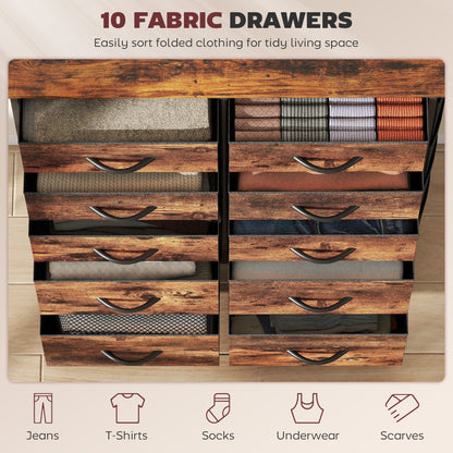HOMCOM Fabric Chest Of Drawers Ten Drawer Organizer Rustic Brown Bedroom Storage System