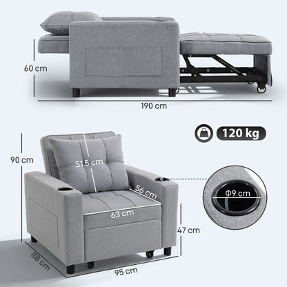 HOMCOM 3-In-1 Sofa Bed Chair For Small Spaces With High-Density Foam Comfort