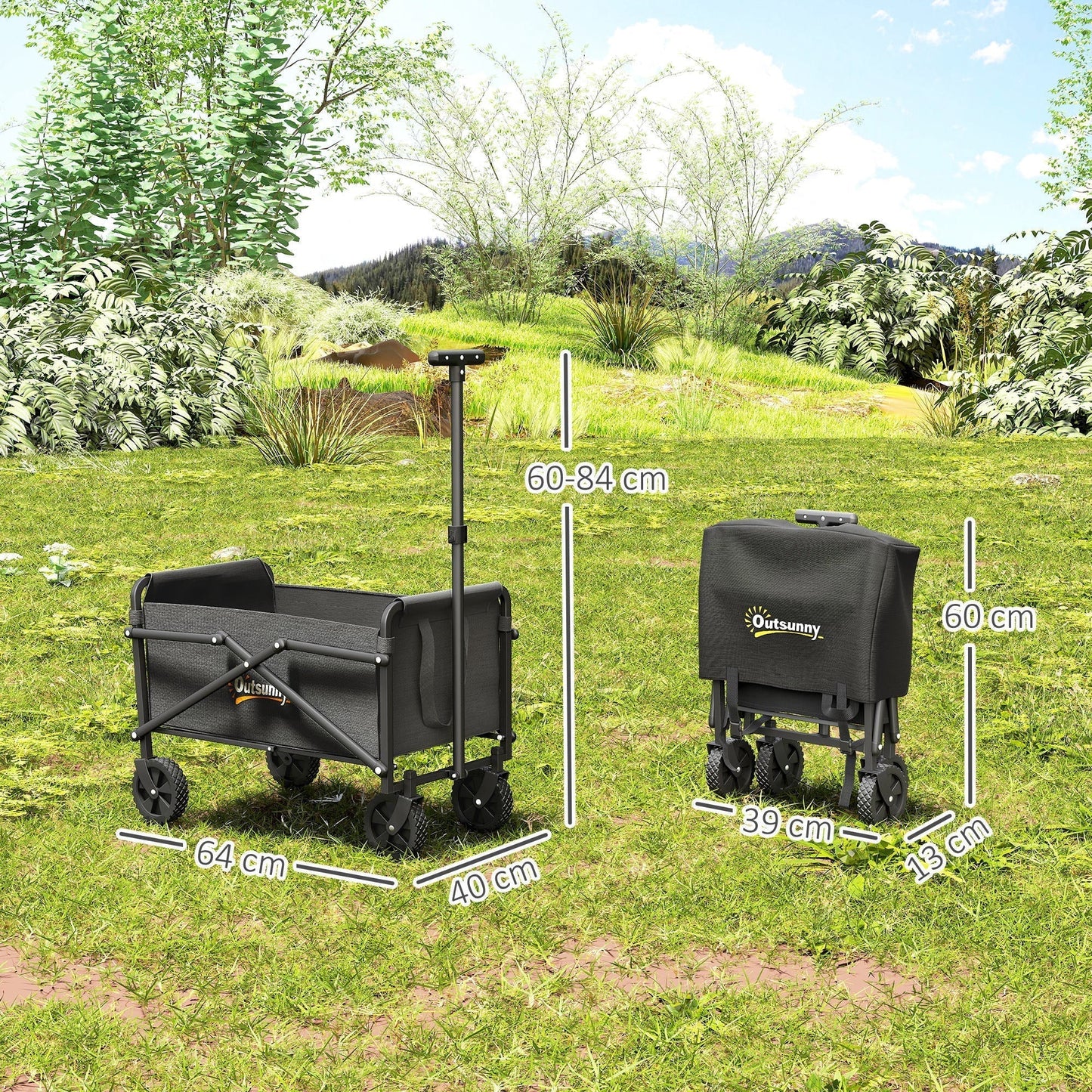 Outsunny 41L Festival Trolley On Wheels Heavy Duty Folding Wagon With Adjustable Handle For Beach Camping Festivals