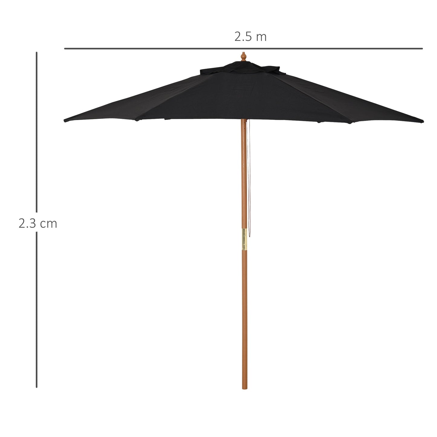Outsunny Wooden Garden Umbrella Sun Shade With Top Vents Bamboo Ribs And Sturdy Wood Pole For Outdoor Spaces Black