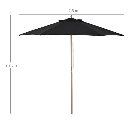 Outsunny Wooden Garden Umbrella Sun Shade With Top Vents Bamboo Ribs And Sturdy Wood Pole For Outdoor Spaces Black
