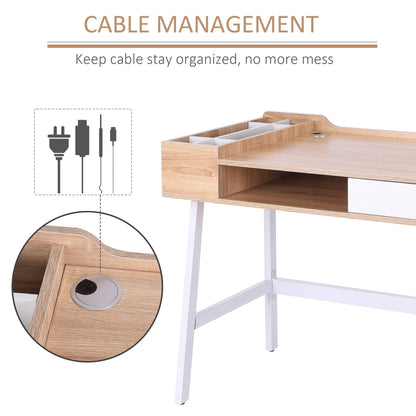 HOMCOM Computer Desk With Cable Management And Drawer For Home Office And Student Use