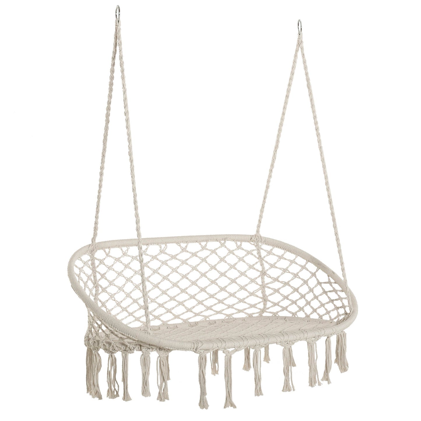 Outsunny Hanging Hammock Chair Cotton Rope With Metal Frame Large Macrame Seat For Patio Garden Lovers Cream