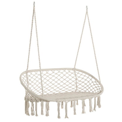 Outsunny Hanging Hammock Chair Cotton Rope With Metal Frame Large Macrame Seat For Patio Garden Lovers Cream