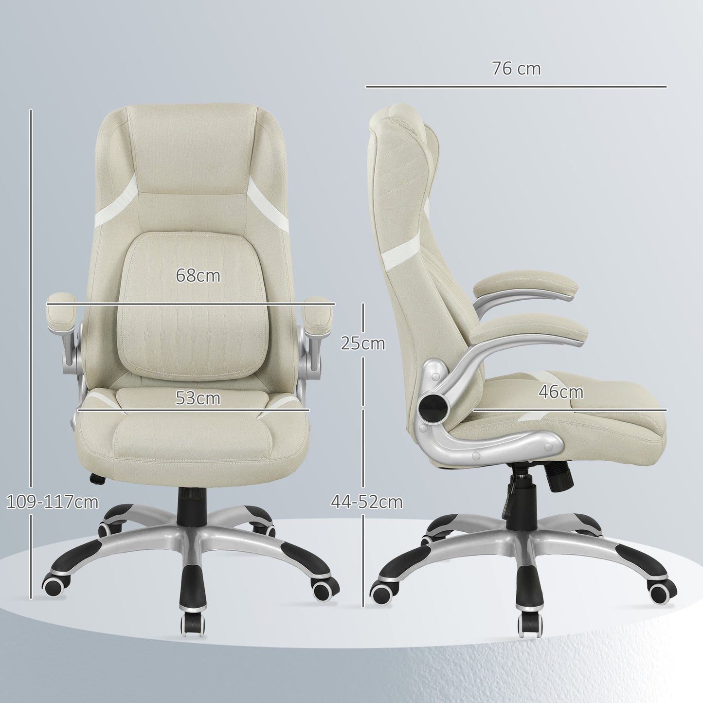 Vinsetto Linen Look Office Chair With Adjustable Height And Tension All Day Comfort Beige For Home Office