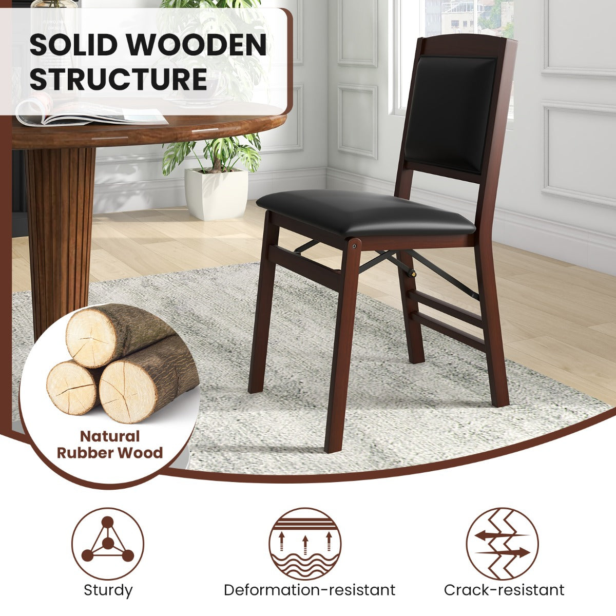 Dining Chair Set Of 2 With Padded Seat And Soft Backrest Foldable