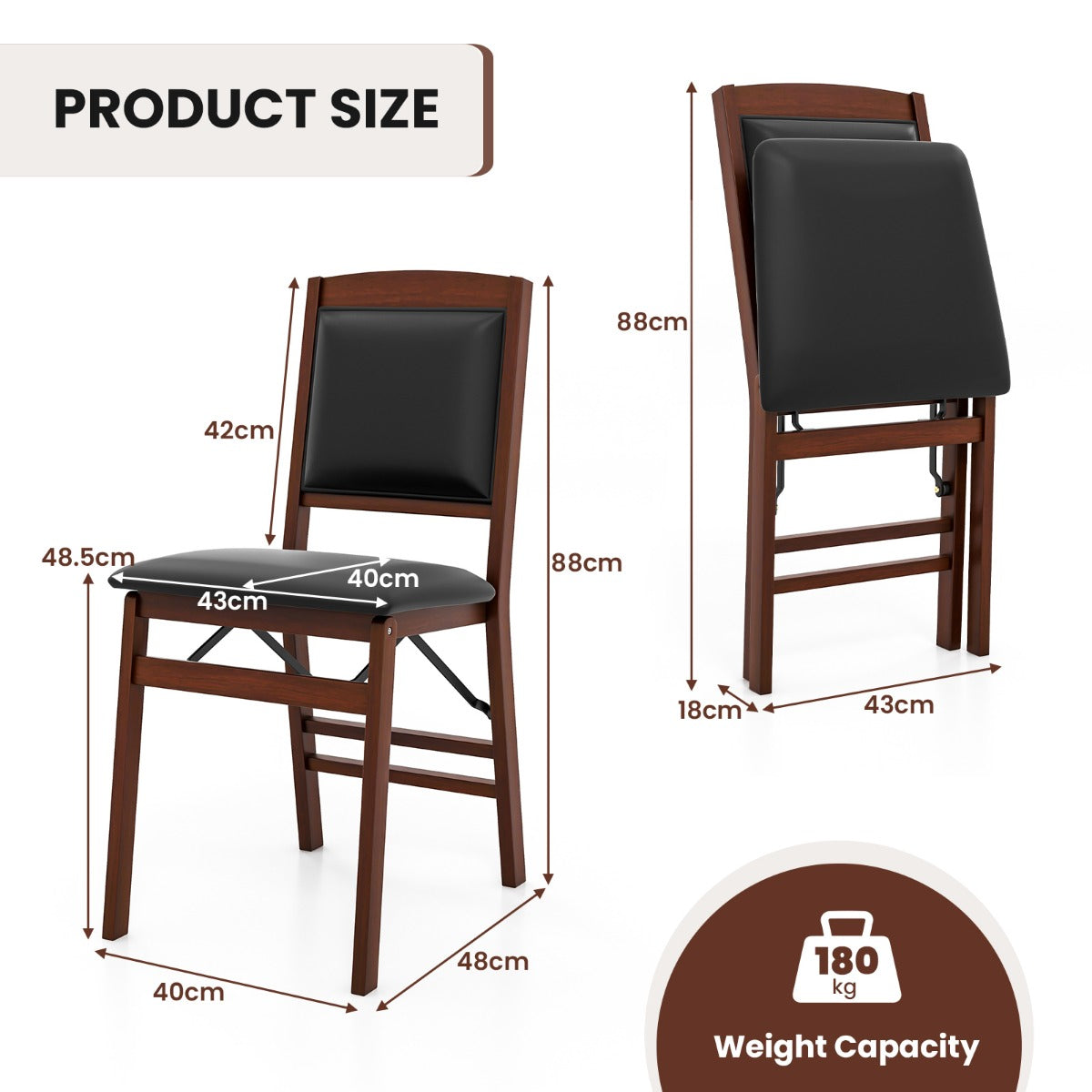 Dining Chair Set Of 2 With Padded Seat And Soft Backrest Foldable