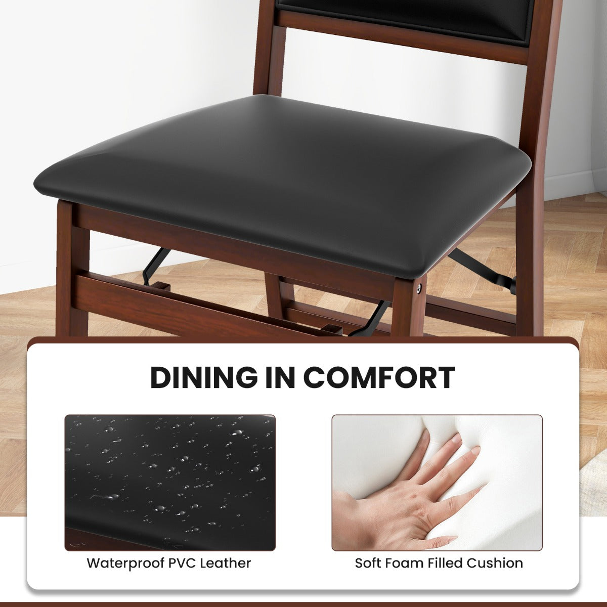Dining Chair Set Of 2 With Padded Seat And Soft Backrest Foldable