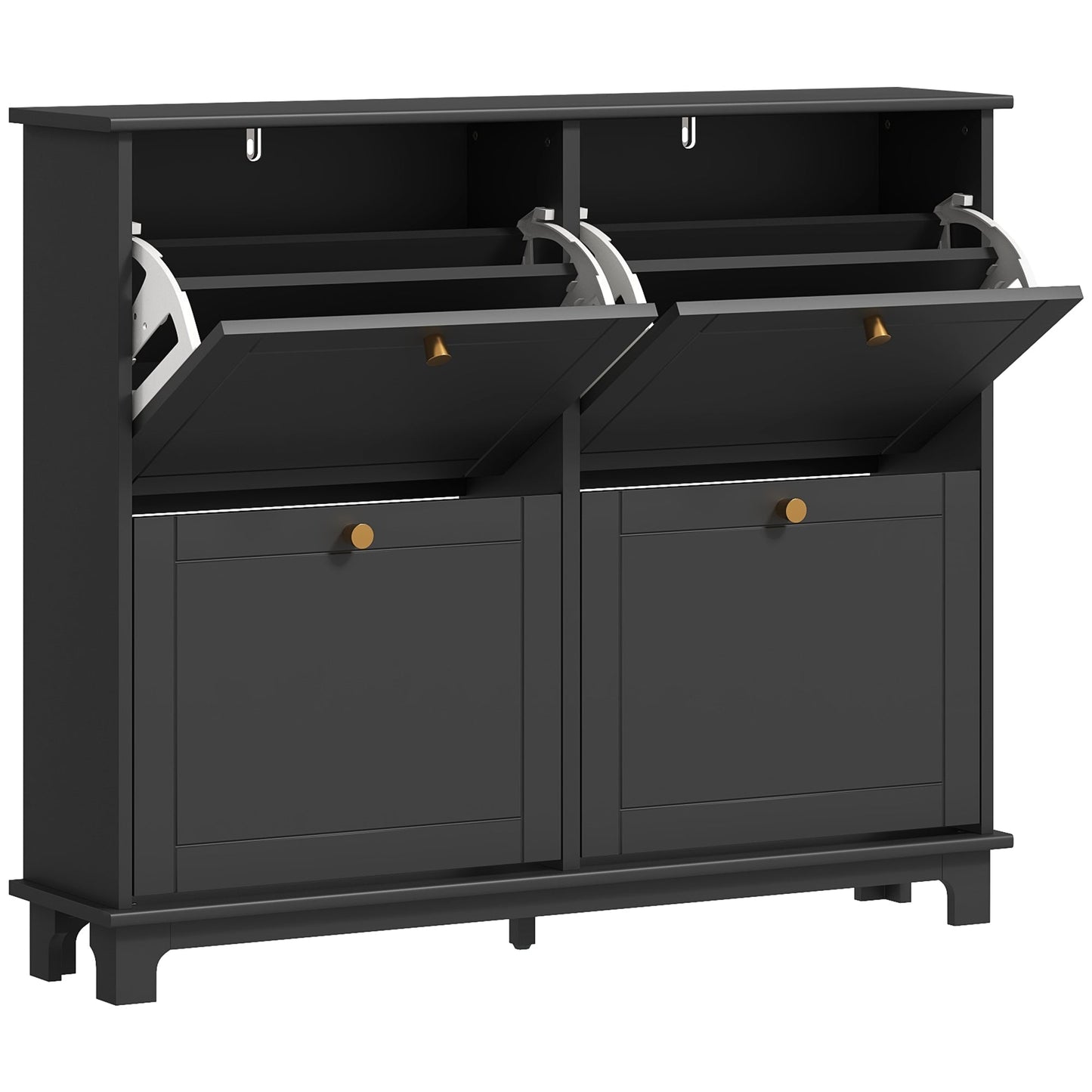 HOMCOM Narrow Shoe Storage Cabinet with 4 Flip Drawers and Adjustable Shelves for 16 Pairs Ideal for Small Entryways