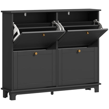 HOMCOM Narrow Shoe Storage Cabinet with 4 Flip Drawers and Adjustable Shelves for 16 Pairs Ideal for Small Entryways