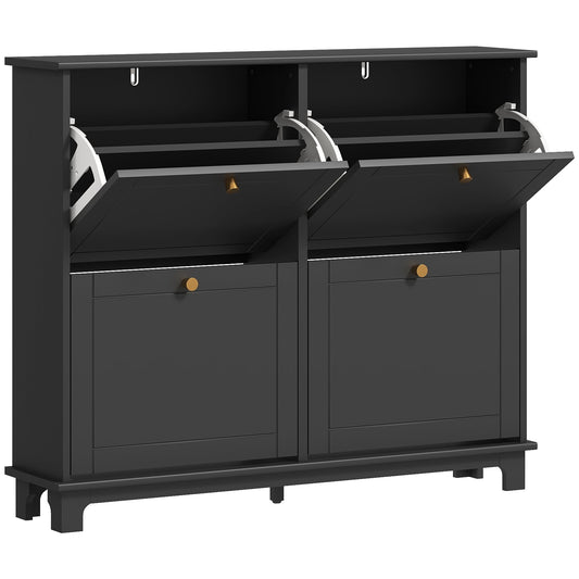 HOMCOM Narrow Shoe Storage Cabinet with 4 Flip Drawers and Adjustable Shelves for 16 Pairs Ideal for Small Entryways