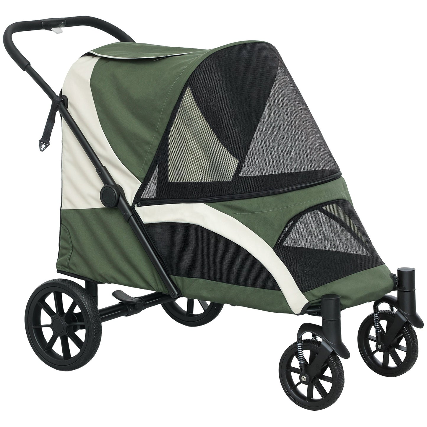 PawHut Foldable Pet Stroller For Large Dogs With Four Big Wheels, Shock-Absorbing Frame, Brakes And Detachable Wheels