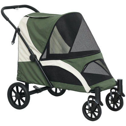 PawHut Foldable Pet Stroller For Large Dogs With Four Big Wheels, Shock-Absorbing Frame, Brakes And Detachable Wheels