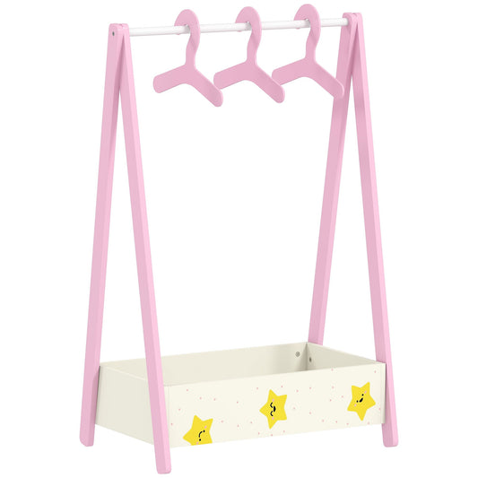 AIYAPLAY Kids Clothing Rack With Hangers And Storage Shelf Pink Star Theme Ages 3 To 6