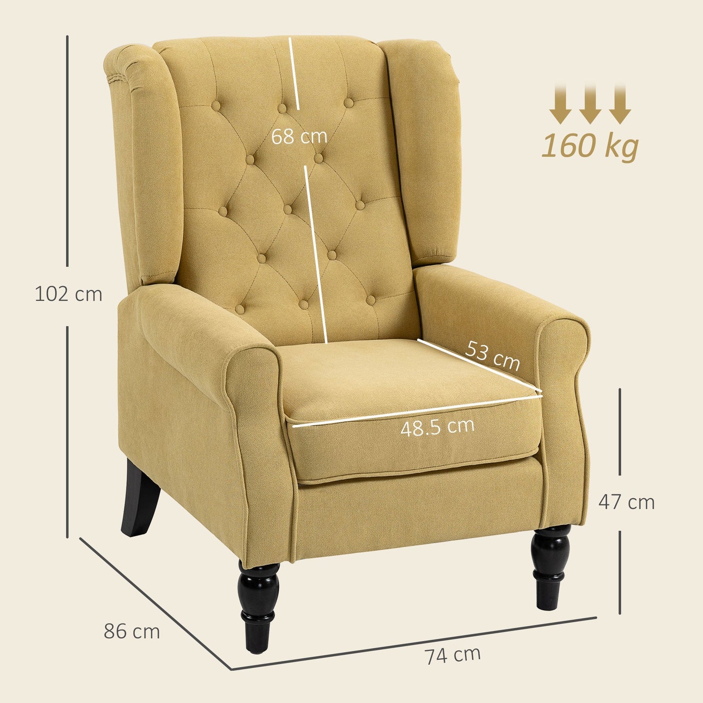 HOMCOM Wingback Accent Chair Retro Tufted Upholstered Chair
