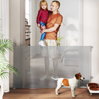 PawHut Retractable Dog Gate For Doorways And Stairways Up To 140 Cm Wide Easy Install With Secure Mesh For Pet Parents