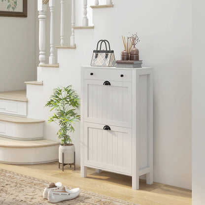 HOMCOM Narrow Shoe Cabinet With 2 Flip Drawers