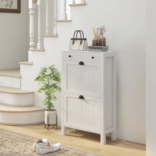HOMCOM Narrow Shoe Cabinet With 2 Flip Drawers