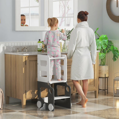 AIYAPLAY 4 In 1 Toddler Standing Tower Step Stool With Safety Rail Foldable For Toddlers Kitchen Bathroom Desk Whiteboard