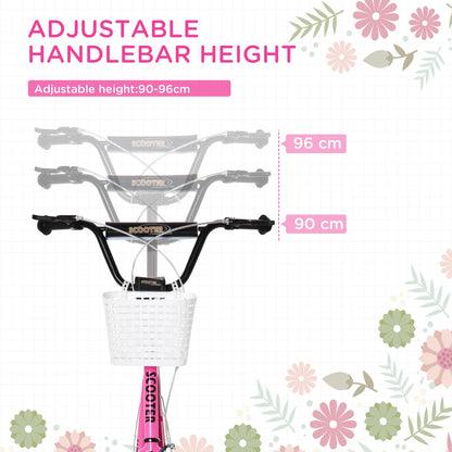 HOMCOM Kids Scooter For Ages 5-12, Adjustable Handlebar, Dual Brakes, 16-Inch Inflatable Wheels, Pink