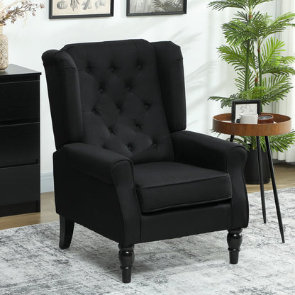 HOMCOM Retro Accent Chair Solid Wood Wingback Armchair With Button Tufting For Living Room And Bedroom