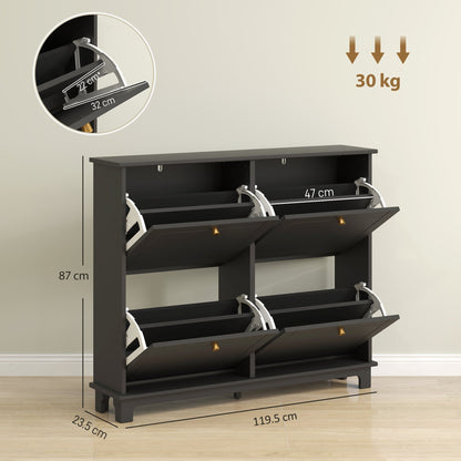 HOMCOM Narrow Shoe Storage Cabinet with 4 Flip Drawers and Adjustable Shelves for 16 Pairs Ideal for Small Entryways