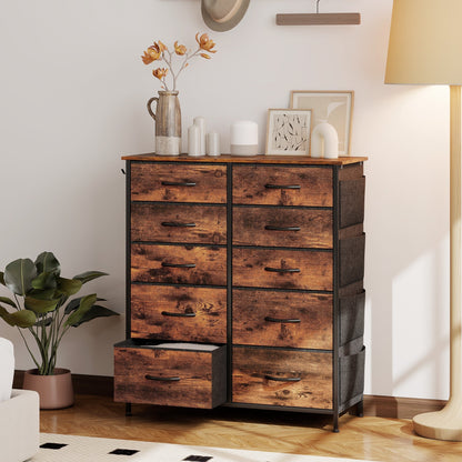 HOMCOM Fabric Chest Of Drawers Ten Drawer Organizer Rustic Brown Bedroom Storage System