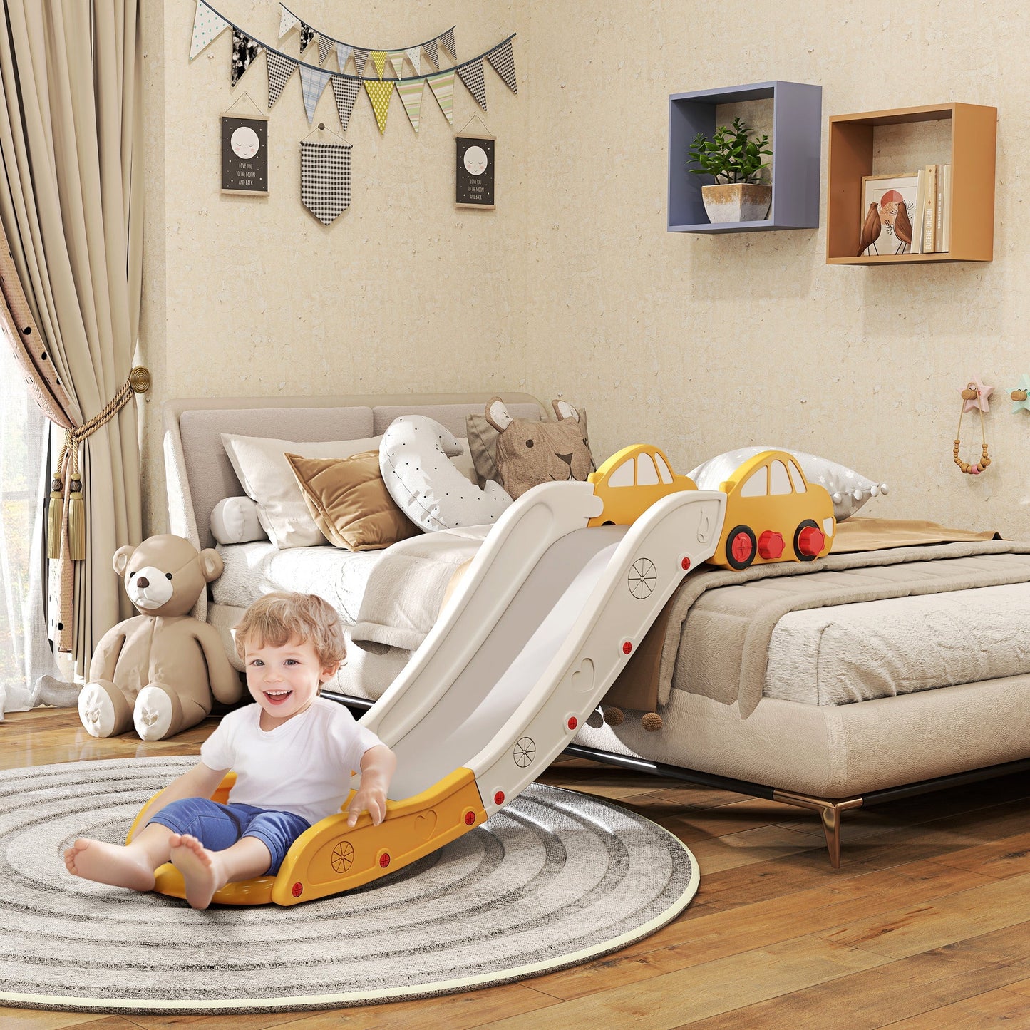 AIYAPLAY Indoor Kids Slide For Bed And Sofa Extended Length Easy Assembly Space Saving Safe HDPE