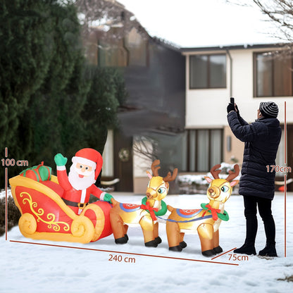 Outsunny 7.9ft Christmas Inflatable Santa On Sleigh With Two Reindeer LED Outdoor Garden Decor For Holiday Homeowners