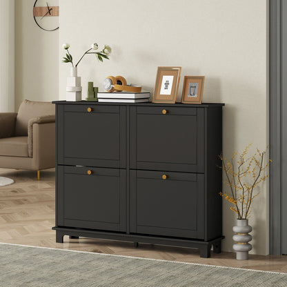 HOMCOM Narrow Shoe Storage Cabinet with 4 Flip Drawers and Adjustable Shelves for 16 Pairs Ideal for Small Entryways