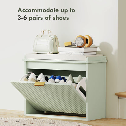 HOMCOM Elegant Shoe Bench With Top Seat Green, 120 Kg Capacity, Flip Drawer Storage, Entryway Organizer