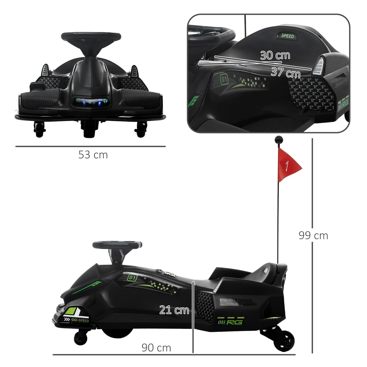 HOMCOM Ages 8 To 12 Kids 12V Electric Go Kart With Drift Function Music LED Lights Slow Start