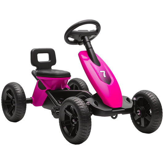 AIYAPLAY Pedal Go Kart for Kids 2 to 5 with Silent EVA Wheels and Sturdy Metal Frame Pink