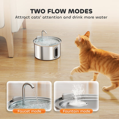 PawHut Stainless Steel Cat Water Fountain 2.5L With Ultra Silent Pump Water Level Window And 7 Filters