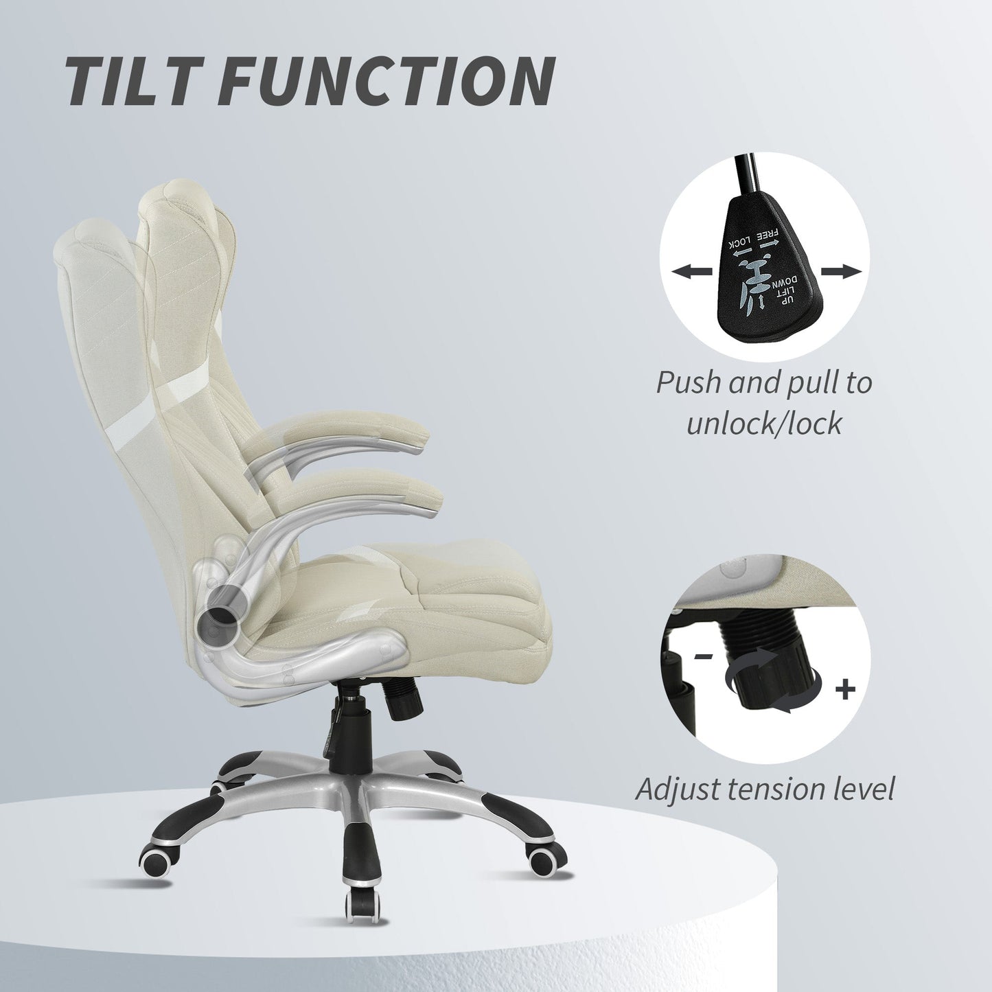 Vinsetto Linen Look Office Chair With Adjustable Height And Tension All Day Comfort Beige For Home Office