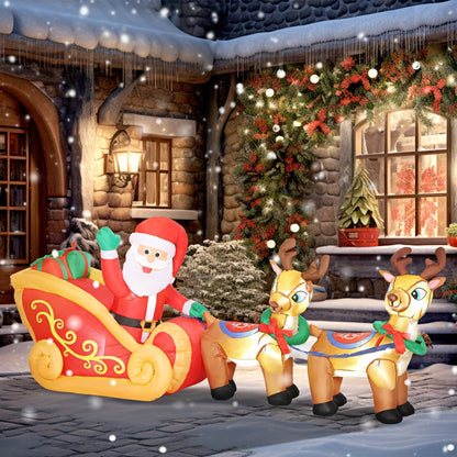 Outsunny 7.9ft Christmas Inflatable Santa On Sleigh With Two Reindeer LED Outdoor Garden Decor For Holiday Homeowners