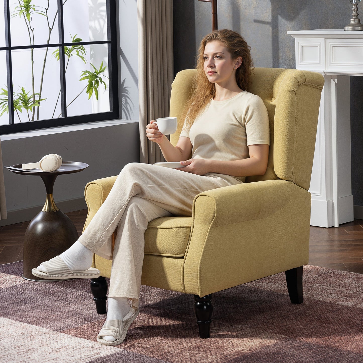 HOMCOM Wingback Accent Chair Retro Tufted Upholstered Chair