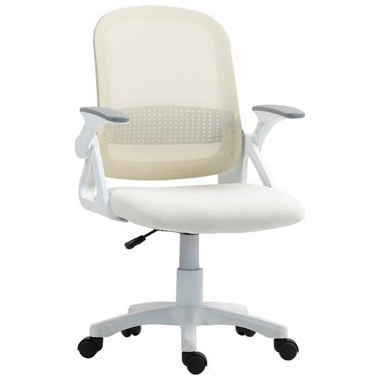 HOMCOM Mesh Office Chair Ergonomic Swivel with Breathable Back, Flip Up Armrests, Lumbar Support for Home Office, White
