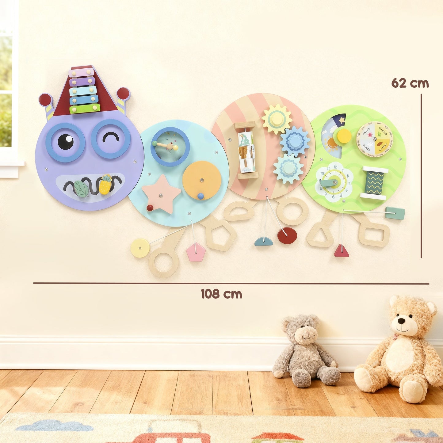 AIYAPLAY Caterpillar Busy Board With 7 Activities For Nursery Playroom Home Ages Three And Up Reduces Screen Time