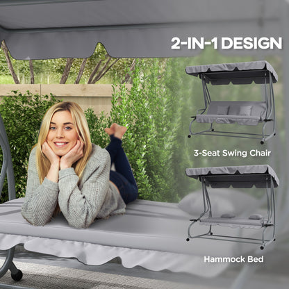 Outsunny Three Person Garden Swing Chair With Adjustable Canopy And Tilting Backrest For Outdoor Family Use