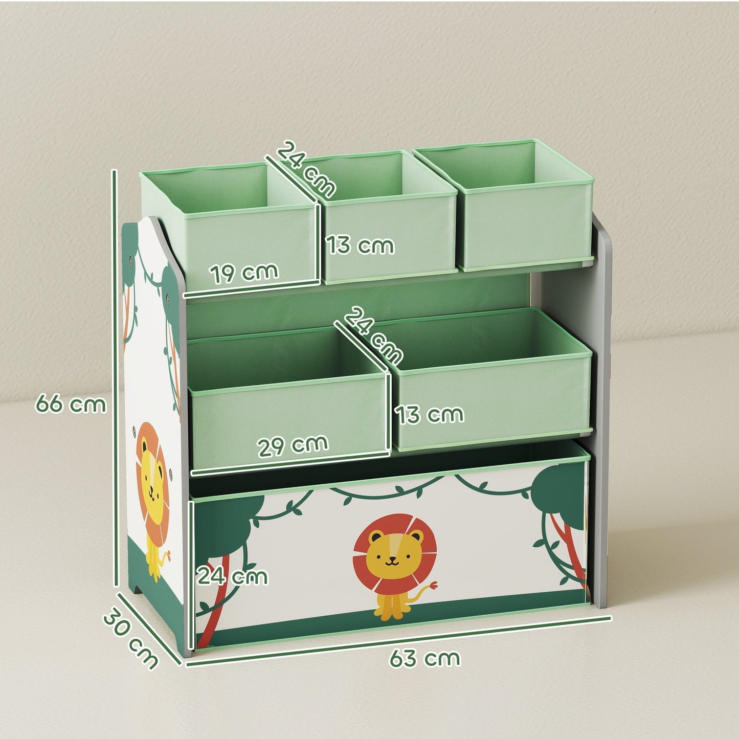 AIYAPLAY 3 Tier Kids Toy Storage Shelf With 6 Removable Boxes