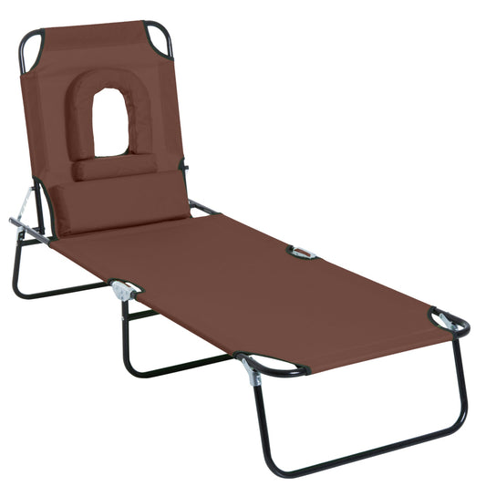Outsunny Outdoor Folding Sun Lounger With Face Hole 4 Level Adjustable Backrest Garden Recliner For Beach Lovers