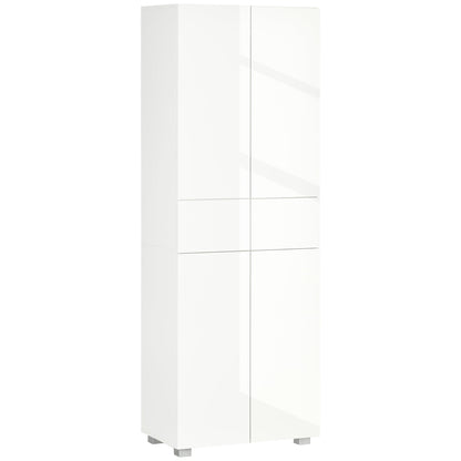 HOMCOM Kitchen Cupboard With Five Tier Storage Three Adjustable Shelves Two Drawers Push To Open Living Room Cabinet