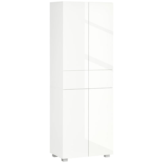 HOMCOM Kitchen Cupboard With Five Tier Storage Three Adjustable Shelves Two Drawers Push To Open Living Room Cabinet