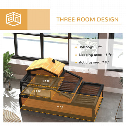 PawHut Wooden Tortoise House With Balcony And Roof Spacious Two Levels Easy Clean Tray Indoor Outdoor For Reptile Lovers