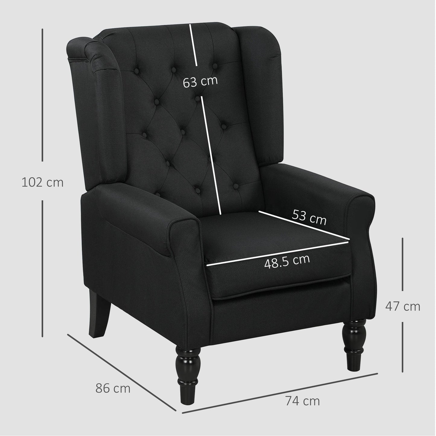 HOMCOM Retro Accent Chair Solid Wood Wingback Armchair With Button Tufting For Living Room And Bedroom