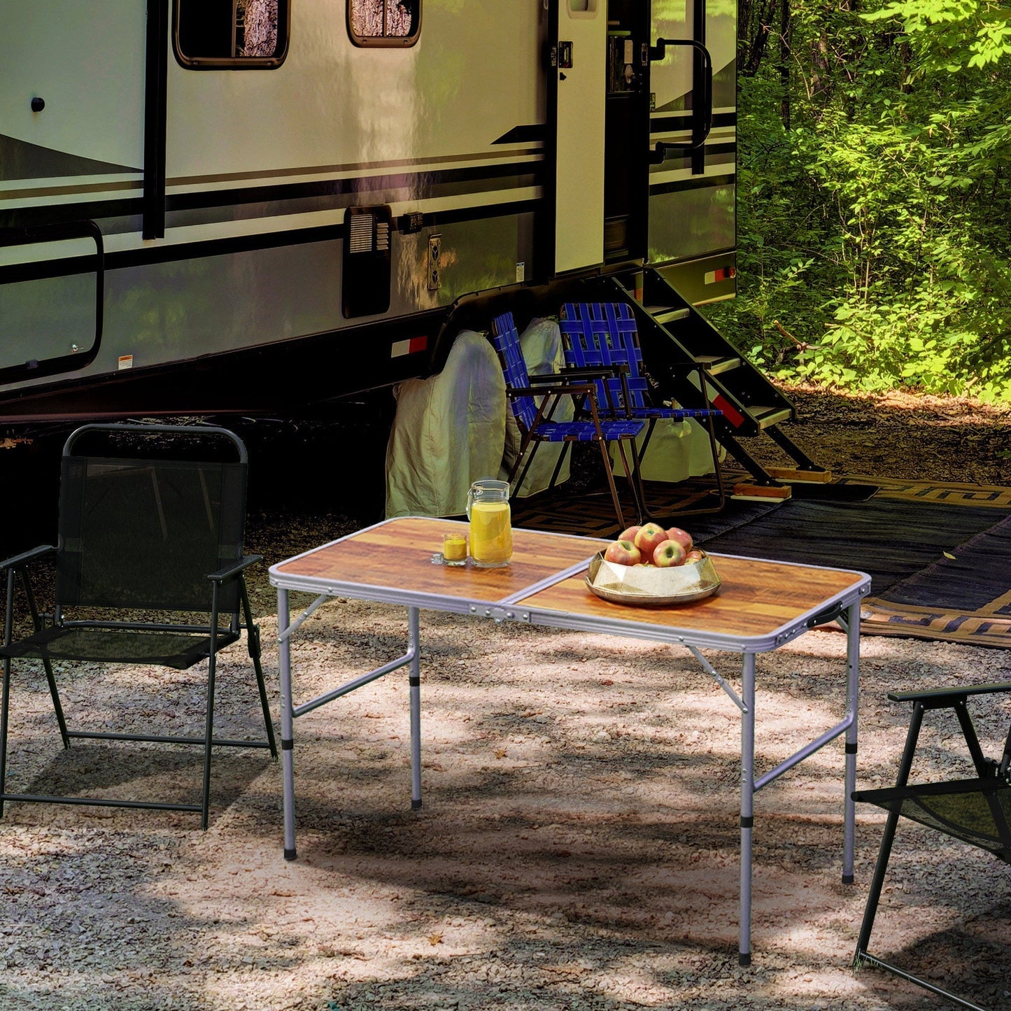 Outsunny 3ft Folding Camping Table Height Adjustable Portable Aluminium Rust Resistant for Campers and Outdoor Parties