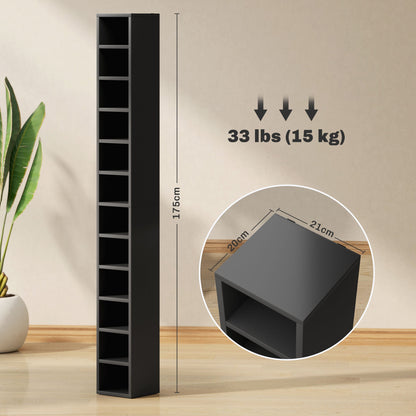 HOMCOM 204 CD Storage Tower Tall Narrow Media Organizer Anti Tip Design for Music Lovers