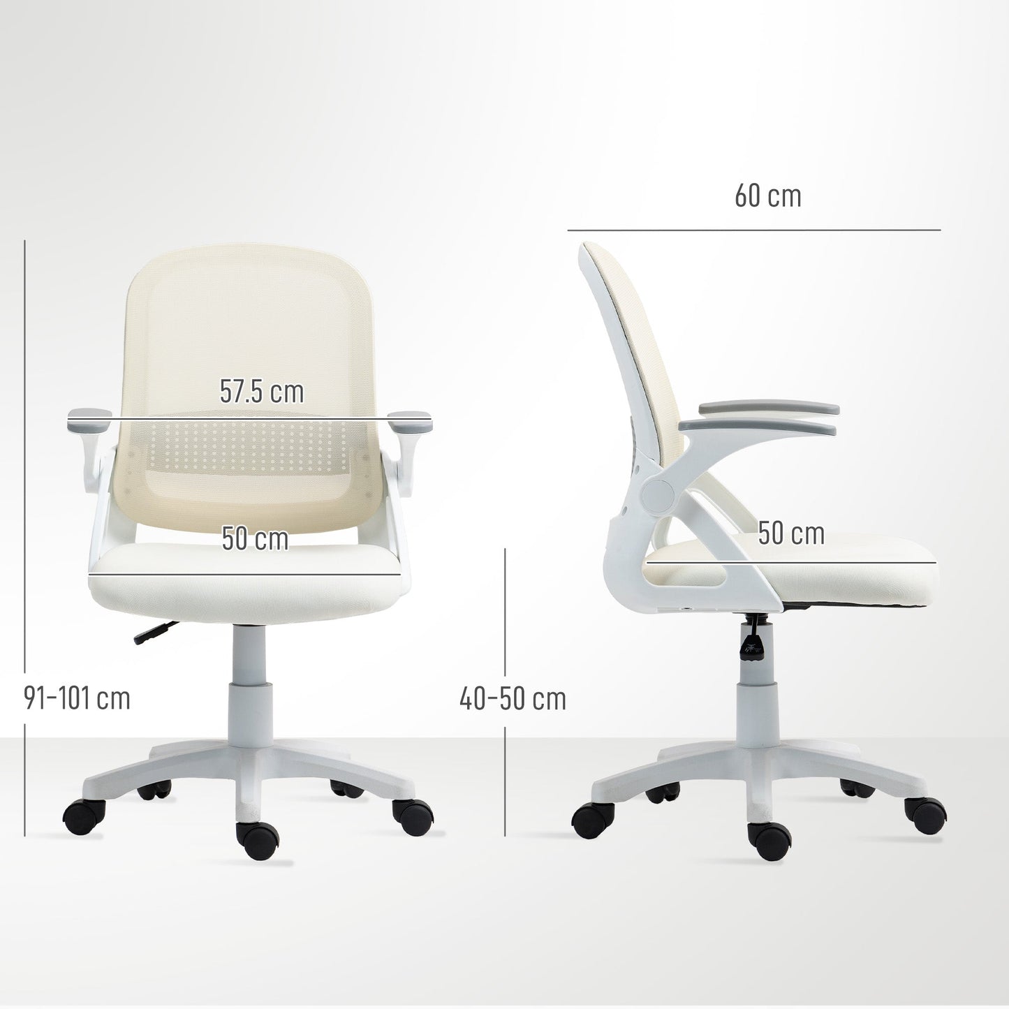 HOMCOM Mesh Office Chair Ergonomic Swivel with Breathable Back, Flip Up Armrests, Lumbar Support for Home Office, White